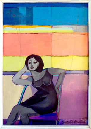 Seated figure against an abstract background, 2012
